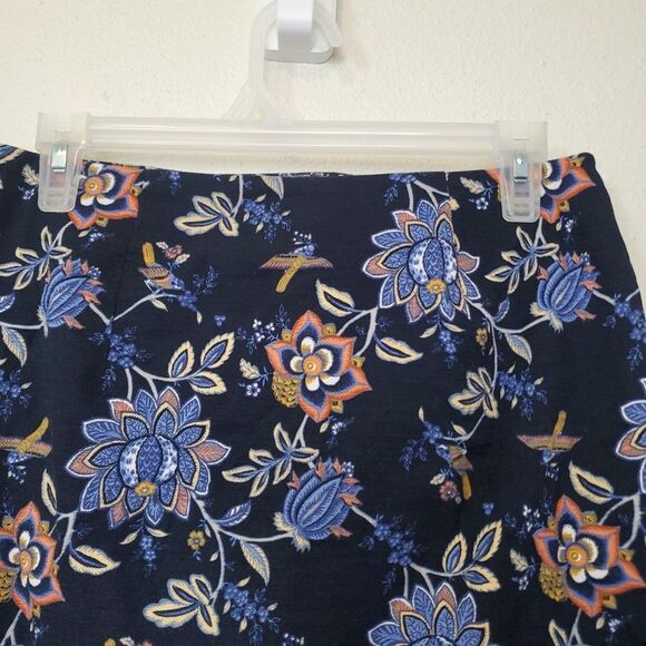 Ann Taylor Loft Skirt Womens Size 4 Embroidered Navy Blue Floral A Line - Picture 9 of 14